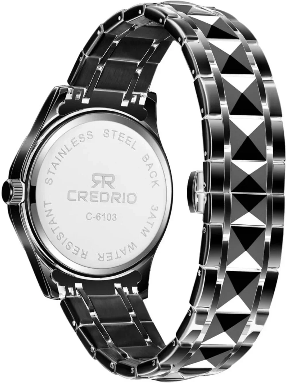 Mens Black Stainless Steel Waterproof Diamond Analog Quartz Luminous Wrist Watch